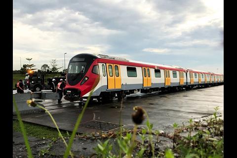 The first two completed trainsets arrived from South Korea at the end of May (Photo: MRT Corp).